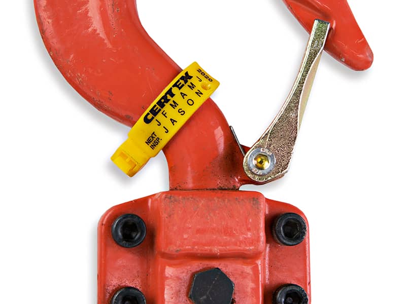 inspection tags for lifting equipment yellow calendar ziptag on hook